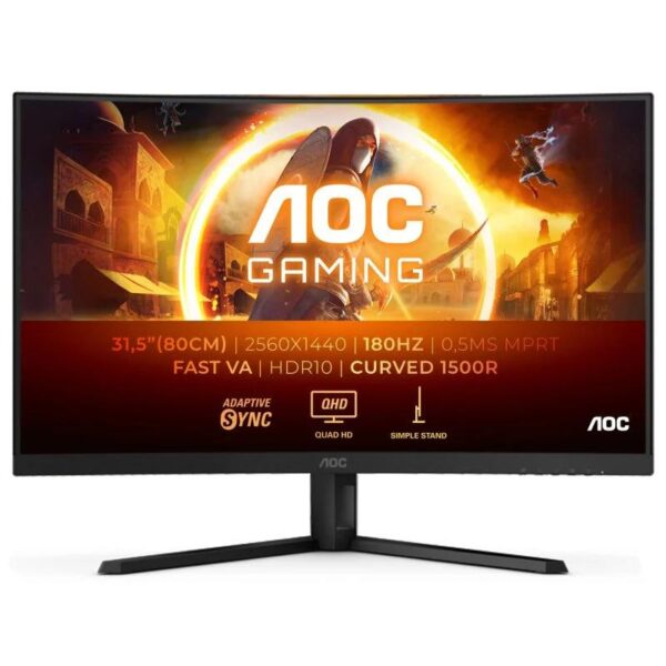 MONITOR GAMING AOC 32 CURVO 180HZ 2K QHD HDMI DISPLAYPORT BLACK